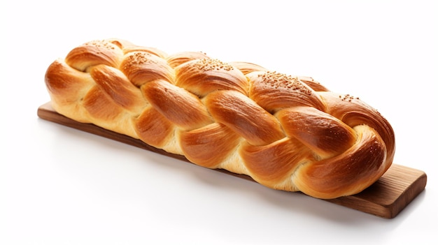 A Challah Israeli Bread woven from wheat flour isolated on white