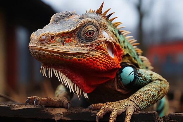 Chameleon Adorning Weathered Wooden Fence