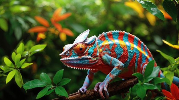 Chameleon Amidst a Luxuriant Jungle Landscape