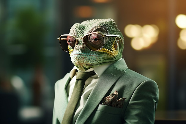 Photo chameleon as a corporate spy symbolizing versatility