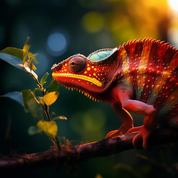 Photo a chameleon catching an insect