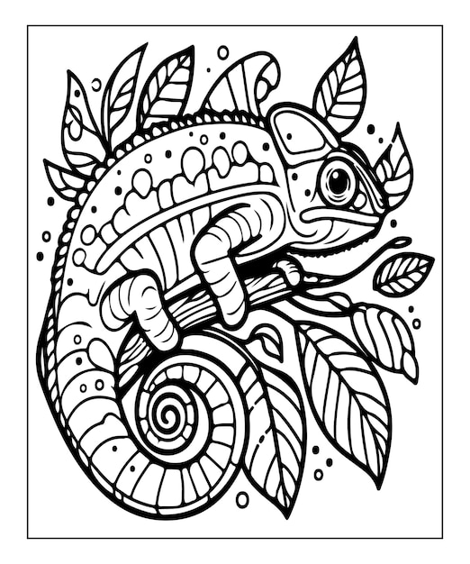 Photo chameleon coloring page for kids