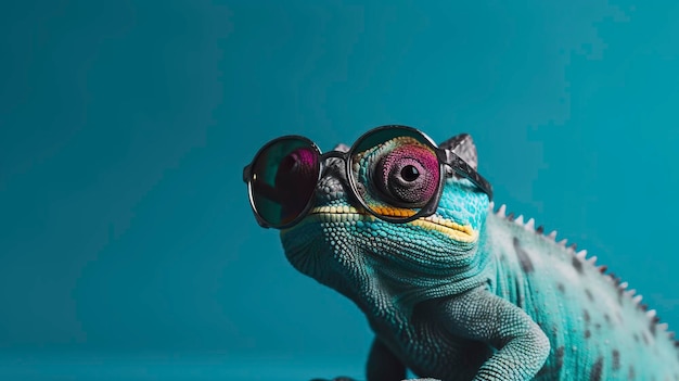 Chameleon in glasses Copy space background Generative AI