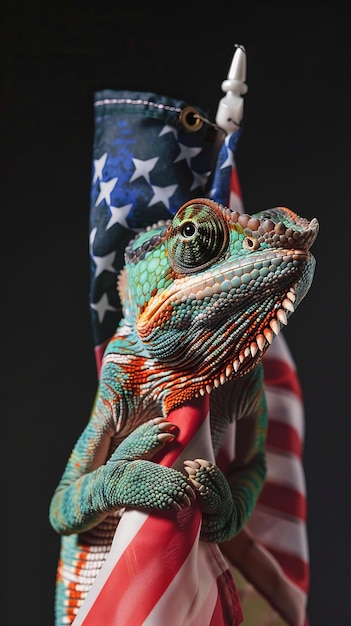 Chameleon met Amerikaanse vlag Patriottisme en nationale trots concept Ontwerp voor 4 juli