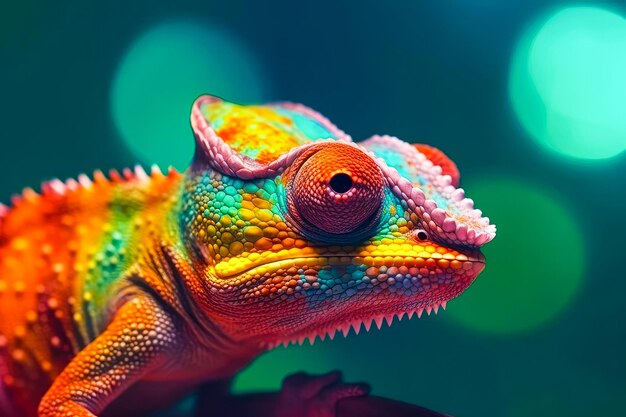 Chameleon op de bloem Extreme close-up Ai gegenereerd