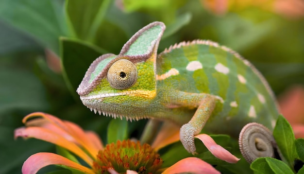 Chameleon Perched on Top of Flower Generative AI