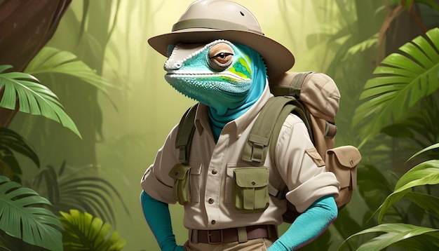 a chameleon ready for exploration in its vibrant environment