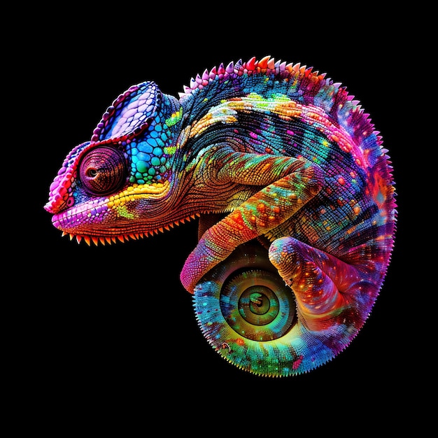 Chameleon Shaped in Flowing Colors Opaque Multicolored Liqui Background Art Y2K Glowing Concept