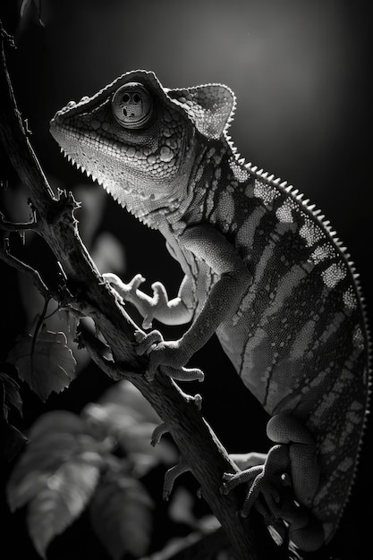 chameleon silhouette animal studio black and white professional photo retro portrait