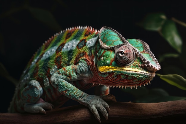 Chameleon on tree branch AI generated