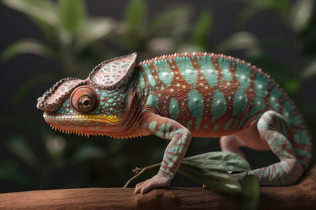 Chameleon on tree branch AI generated