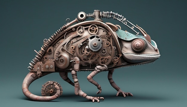 Foto un camaleonte con un design ispirato allo steampunk