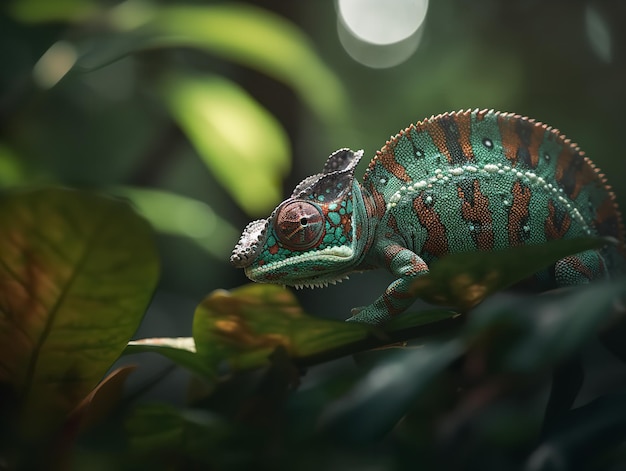 Foto chameleon's dance una sinfonia di colori nella foresta pluviale