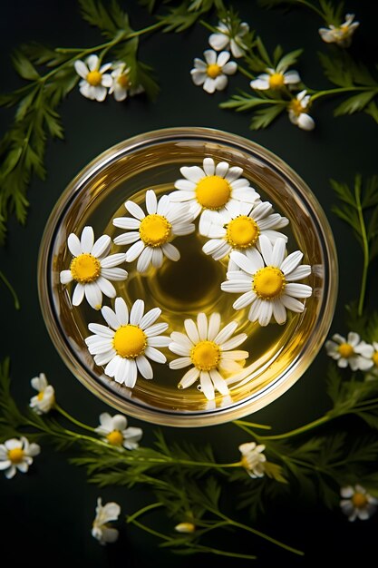 Photo chamomile cup with daisies