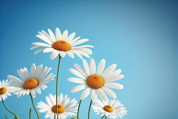 写真 青い空を背景にカモミール デイジーの花