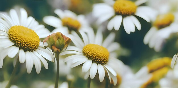 Chamomile flowers in nature closeup vintage style