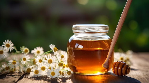 chamomile honey in jar