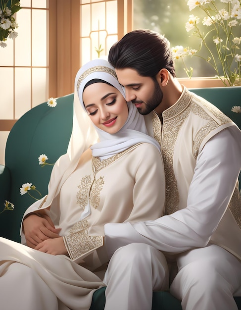 Chamomile Love Muslim Couples Tender Hug