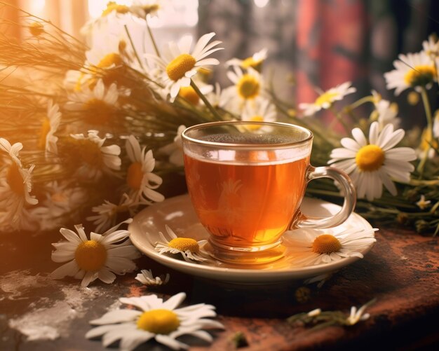 chamomile tea with flowers