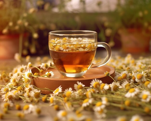 chamomile tea with flowers