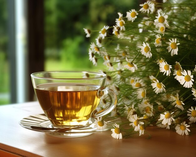 Chamomile tea with flowers