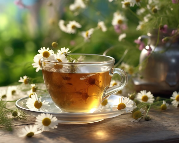 chamomile tea with flowers