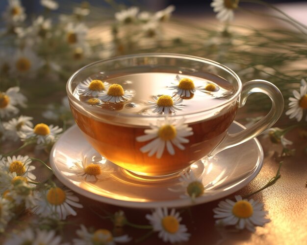 chamomile tea with flowers