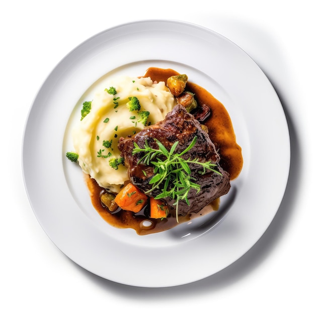 Champ Irish Dish On A White Plate On A White Background Directly Above View