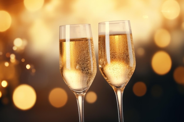 Photo champagne bliss raise your glasses to a sparkling celebration on a blurred bokeh background of elegance joy and unforgettable moments of togetherness and cheers