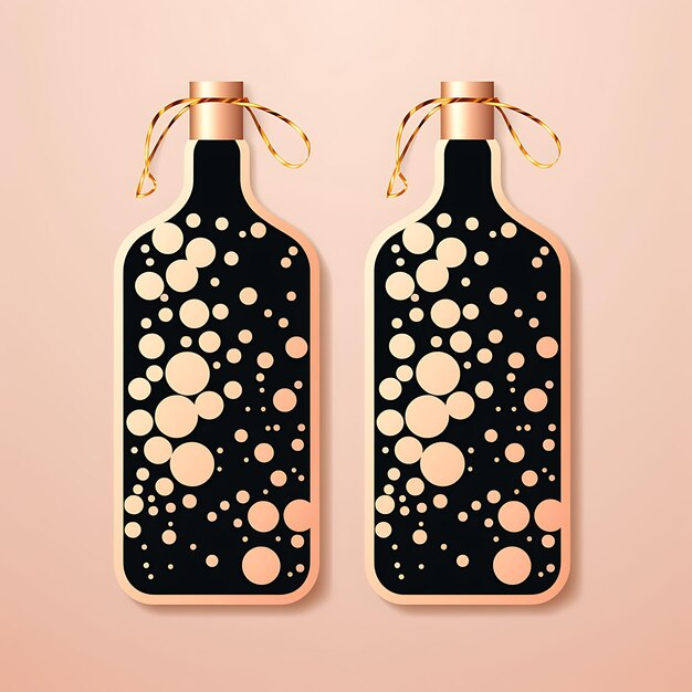 Foto carta con etichetta a forma di bottiglia di champagne illustrazione creativa di design della carta 2d in feltro di colore oro rosa