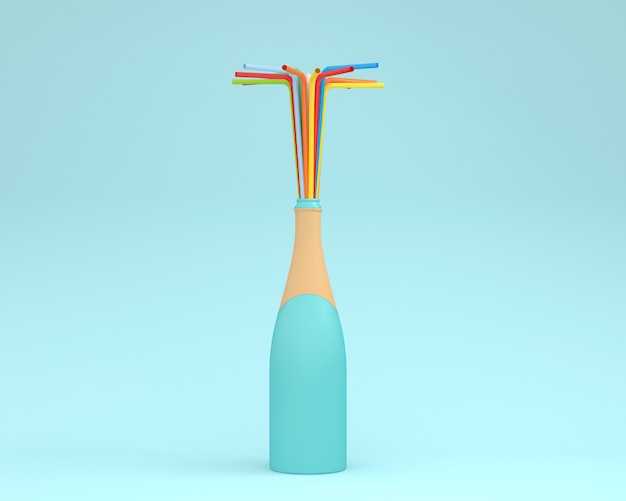 Champagne bottle with colorful straws