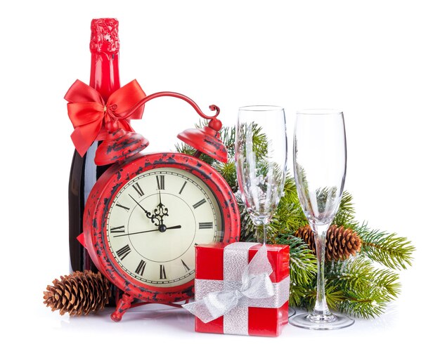 Champagne christmas clock and gift box