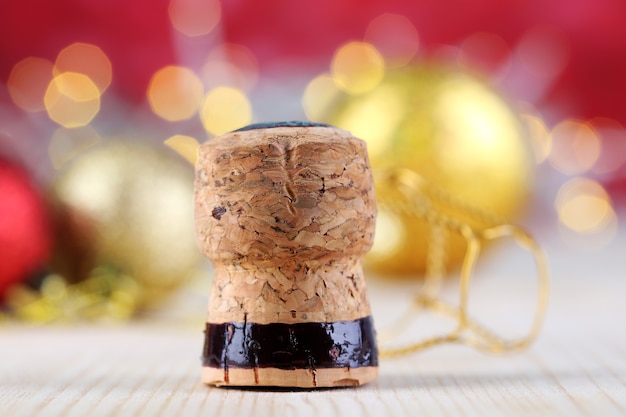 Champagne cork on Christmas lights