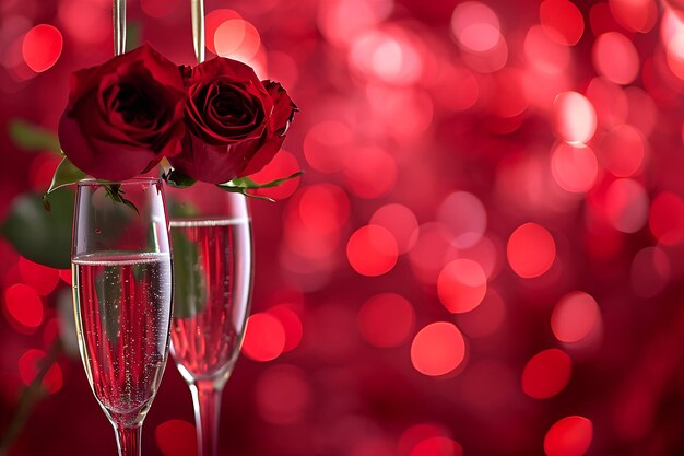 Champagne Elegance Glasses with Red Roses