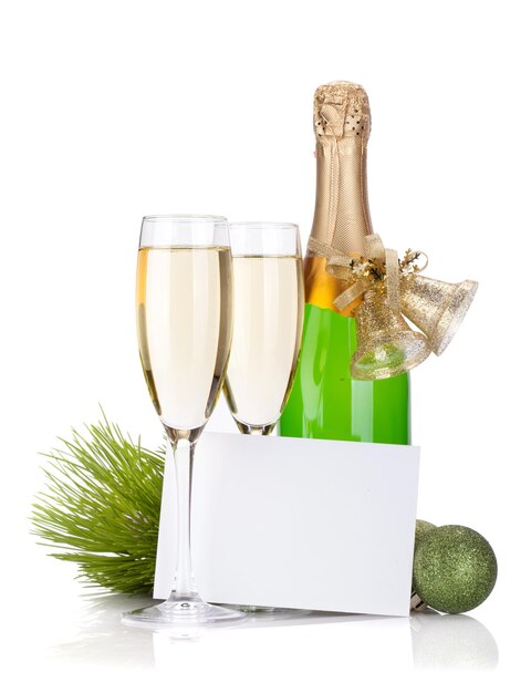 Champagne empty card and christmas decor