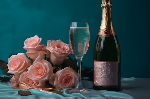 Champagne en rozen elegante achtergrond Neuraal netwerk AI gegenereerd