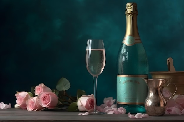 Champagne en rozen elegante achtergrond Neuraal netwerk AI gegenereerd