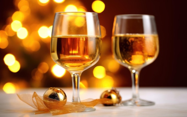 Champagne for festive cheers with gold sparkling bokeh background Ai Generative