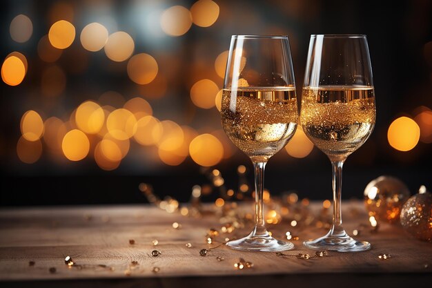 Champagne for Festive Cheers with Gold Sparkling Bubbles