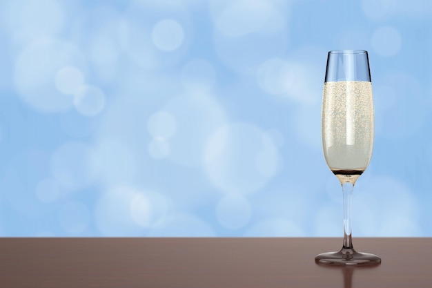 Flauto da champagne in vetro con bolle di rendering 3d