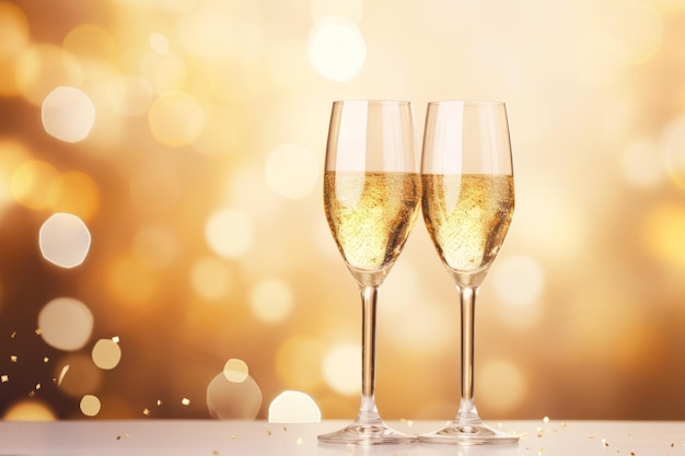 champagne flutes and fireworks new year celebration concept