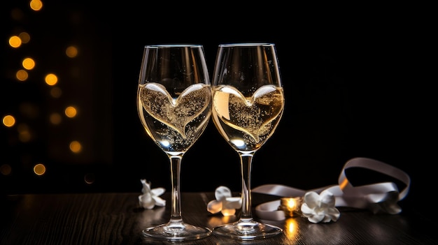Champagne geserveerd in hartvormige glazen
