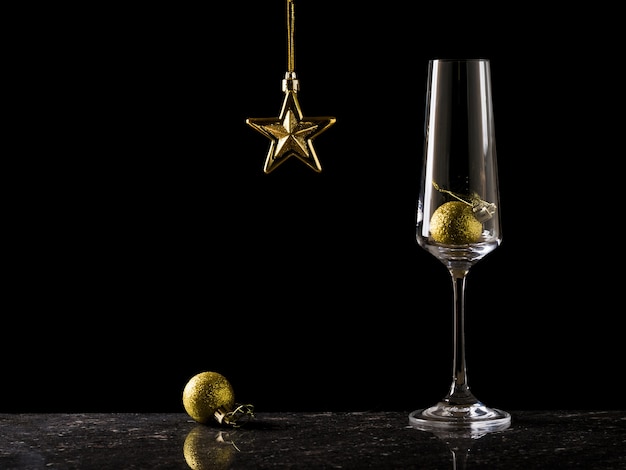 Champagne glass and Christmas decoration