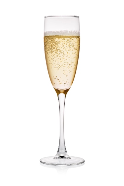 Champagne in a glass isolated on white background