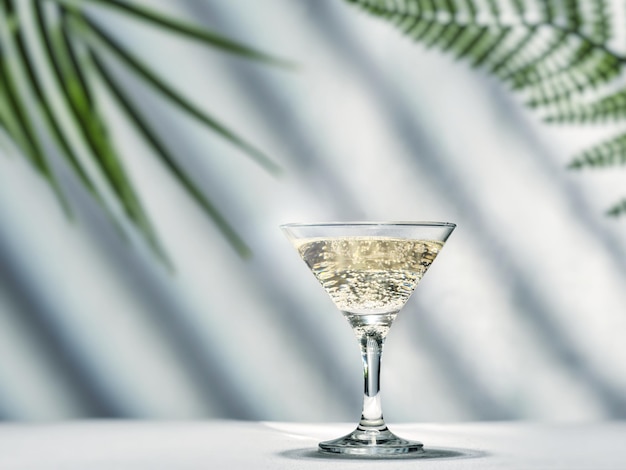 Champagne glass on table with natural background