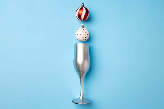 Champagne glass with Christmas balls