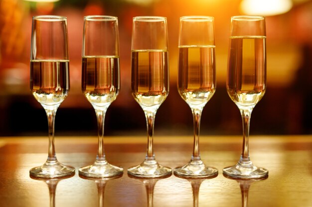 Champagne glasses at an event.