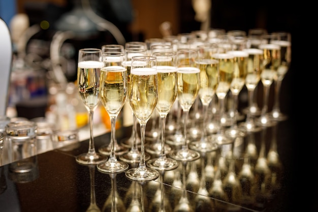 Champagne glasses at an event.