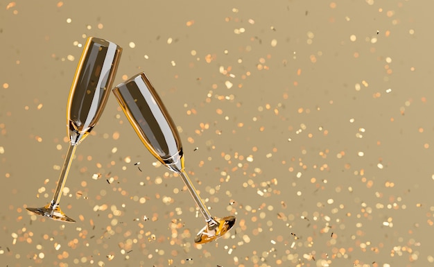 champagne glasses floating with golden confetti