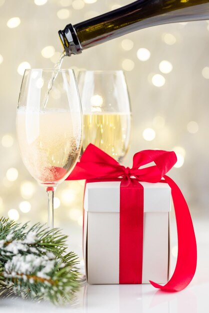 Champagne glasses and gift